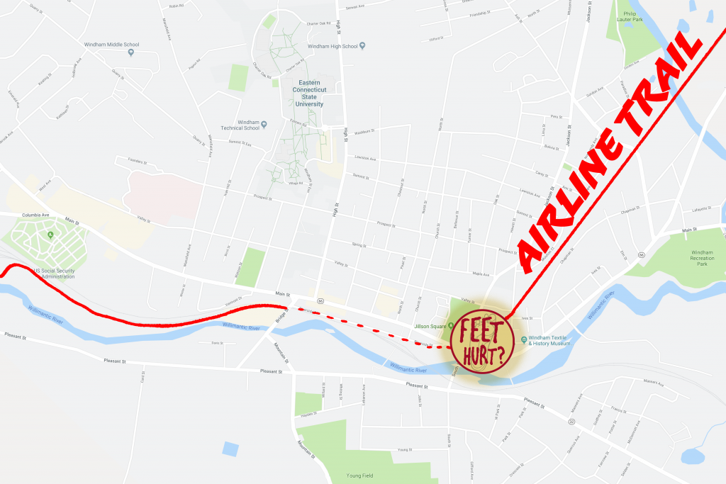 Willimantic map of Airline Trail and The Shoe Smith location