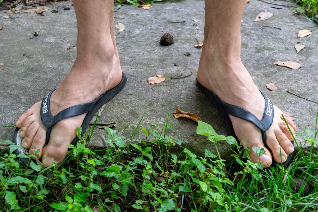 Flip flops being worn for hiking, when almost any other choice of footwear would be better